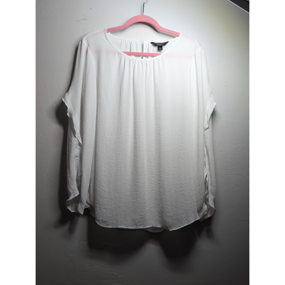 Simply Vera Womens Long Sleeve Top with Riffle Sleeves Size Large‎ White